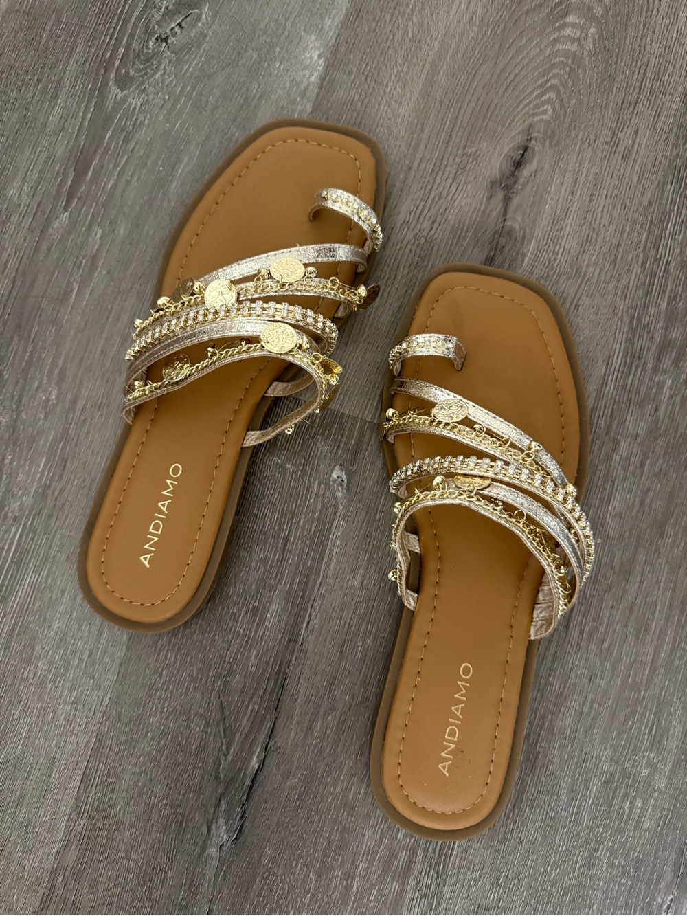 Andiamo Women's Gold Strappy Slide Sandals - Gold
